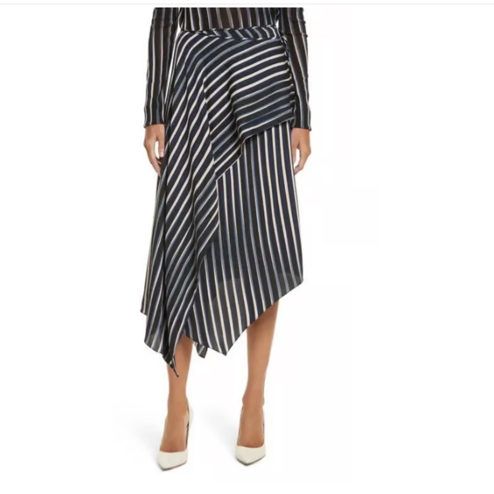 DIANE VON FURSTENBERG  Striped Asymmetrical Midi Skirt